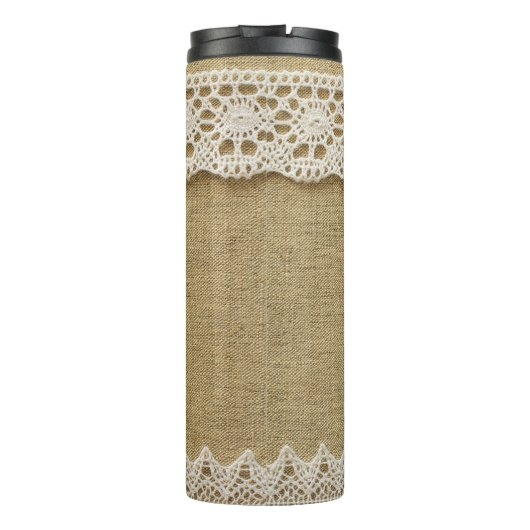 Burlap, kantstof textuur. thermosbeker (Achterkant)