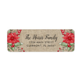 Burlap Kerstmis Poinsettia Holly Berry Label