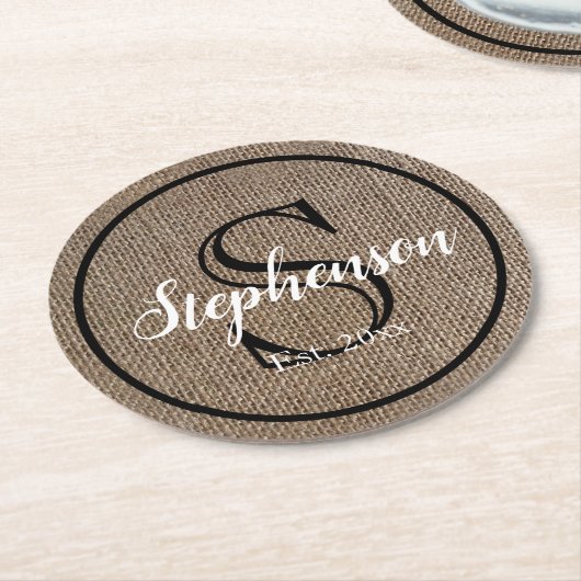 Burlap Kijk Monogram Ronde Kartonnen Onderzetter (Gebogen)