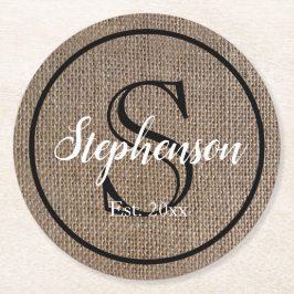 Burlap Kijk Monogram Ronde Kartonnen Onderzetter