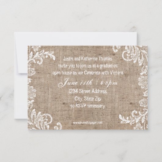 Burlap & Lace - 3x5 Afstuderen Aankondiging (Achterkant)