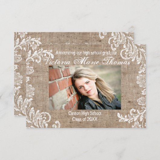 Burlap & Lace - 3x5 Afstuderen Aankondiging (Voorkant / Achterkant)