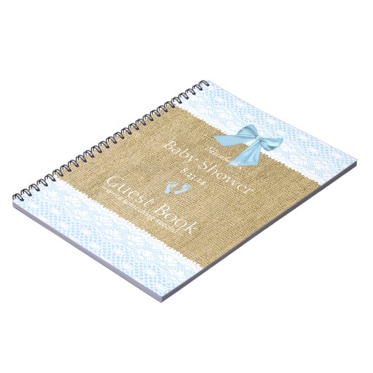 Burlap Lace Afbeelding Blue Bow Baby shower Guest  Notitieboek (Linkerzijde)