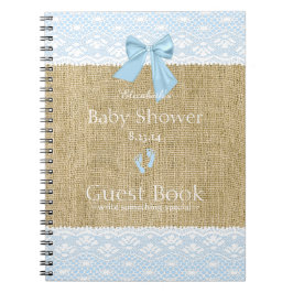 Burlap Lace Afbeelding Blue Bow Baby shower Guest  Notitieboek