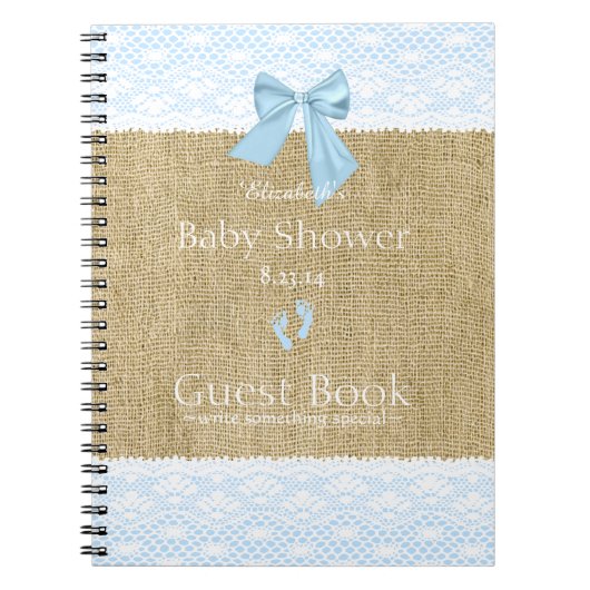 Burlap Lace Afbeelding Blue Bow Baby shower Guest  Notitieboek (Voorkant)