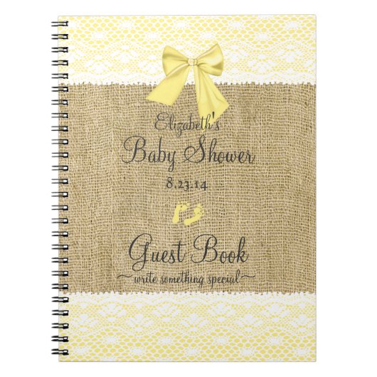 Burlap, Lace Afbeelding Yellow Bow Shower Guest Bo Notitieboek (Voorkant)