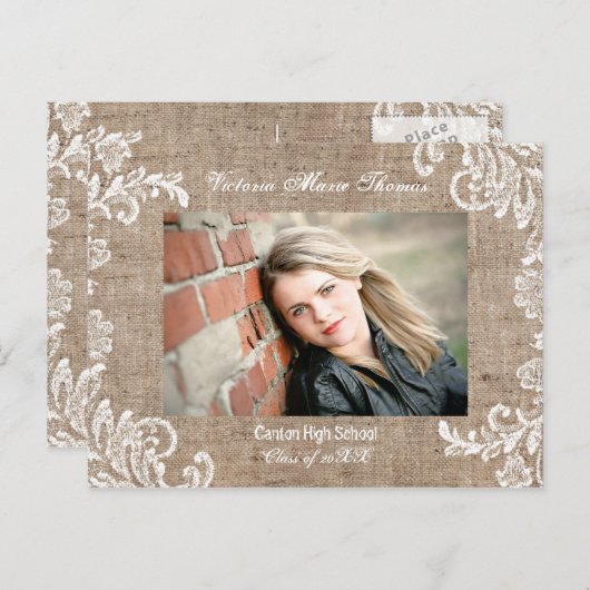 Burlap & Lace - Afstuderen Aankondiging Post Kaart (Voorkant / Achterkant)