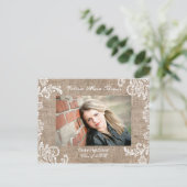 Burlap & Lace - Afstuderen Aankondiging Post Kaart (Staand voorkant)