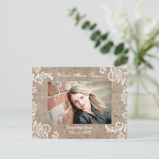 Burlap & Lace - Afstuderen Aankondiging Post Kaart (Staand voorkant)