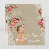 Burlap Lace Baby shower Bewaar de datum Aankondigingskaart (Voorkant / Achterkant)