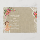 Burlap Lace Baby shower Bewaar de datum Aankondigingskaart (Achterkant)