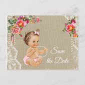 Burlap Lace Baby shower Bewaar de datum Aankondigingskaart (Voorkant)
