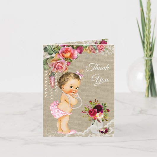 Burlap Lace Baby shower Dank u kaarten (Voorkant)