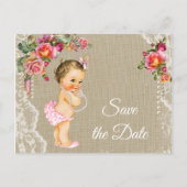 Burlap Lace Baby shower Save the Date Briefkaarten (Voorkant)