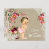 Burlap Lace Baby shower Save the Date Briefkaarten (Voorkant / Achterkant)