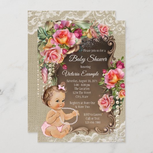 Burlap Lace Baby Shower Uitnodigingen (Voorkant / Achterkant)