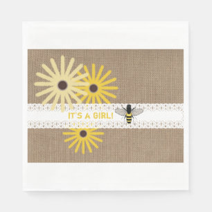 Burlap + Lace Bee Girl Baby shower servetten