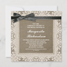 Burlap Lace & Black Ribbon vrijgezellenfeest uitno Kaart
