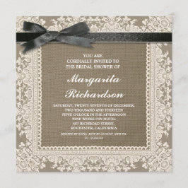 Burlap Lace & Black Ribbon vrijgezellenfeest uitno Kaart