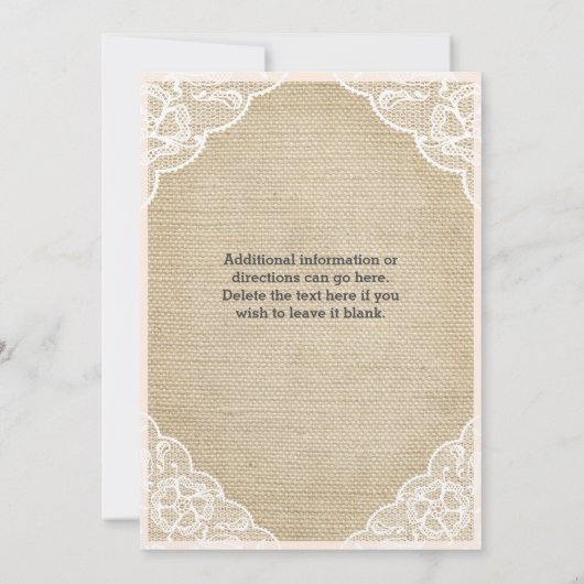 Burlap Lace & Blue Bow Baby shower Uitnodiging (Achterkant)