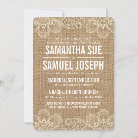 Burlap & Lace bruiloft uitnodiging (Voorkant)