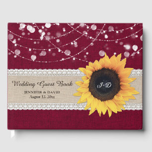 Burlap Lace Burgundy Sunflower Wedstrijding Guest  Gastenboek