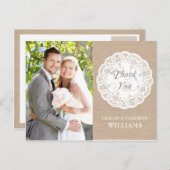 Burlap Lace Doily Bruiloft Dank u Briefkaart (Voorkant / Achterkant)