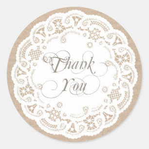 Burlap Lace Doily Dank u Stickers