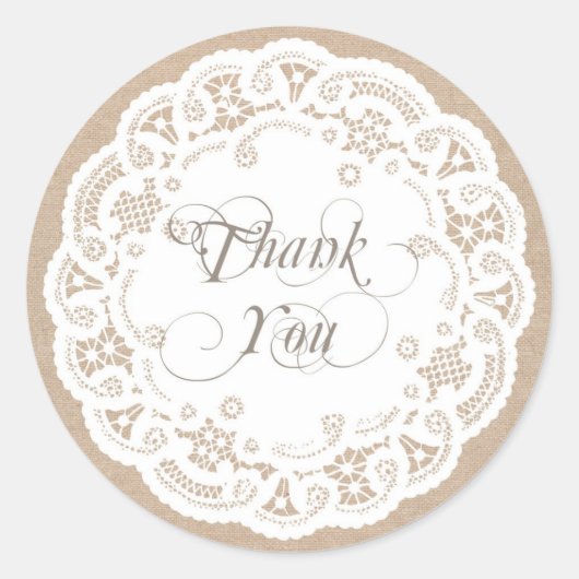 Burlap Lace Doily Dank u Stickers (Voorkant)