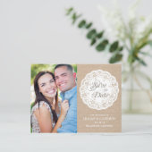Burlap Lace Doily Save the Date Briefkaart (Staand voorkant)