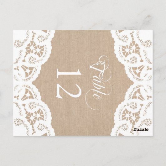 Burlap Lace Doily Trouwtafel Nummer Tafel Kaarten (Achterkant)