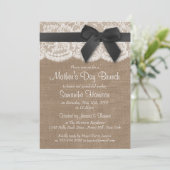 Burlap, Lace en Black Bow Moederdag Brunch Kaart (Staand voorkant)