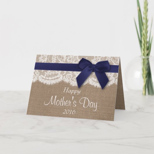 Burlap, Lace en Navy Bow Happy Moederdag Kaart (Voorkant)