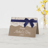 Burlap, Lace en Navy Bow Happy Moederdag Kaart (Gele Bloem)