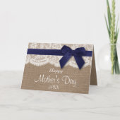 Burlap, Lace en Navy Bow Happy Moederdag Kaart (Voorkant)
