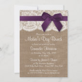 Burlap, Lace en Paarse Bow Moederdag Brunch Kaart (Voorkant)