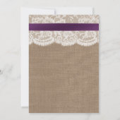 Burlap, Lace en Paarse Bow Moederdag Brunch Kaart (Achterkant)