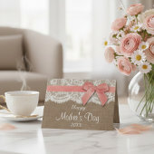 Burlap, Lace en Pink Bow Happy Moederdag Kaart