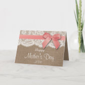 Burlap, Lace en Pink Bow Happy Moederdag Kaart (Voorkant)