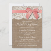 Burlap, Lace en Pink Bow Moederdag Brunch Kaart (Voorkant)
