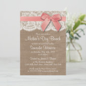 Burlap, Lace en Pink Bow Moederdag Brunch Kaart (Staand voorkant)