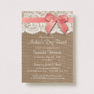 Burlap, Lace en Pink Bow Moederdag Brunch Kaart