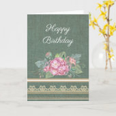  Burlap Lace en Roze Bloem Birthday Kaart (Gele Bloem)