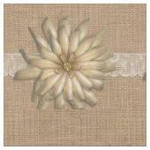 Burlap Lace en Tan Flower Print Stof (Close Up)