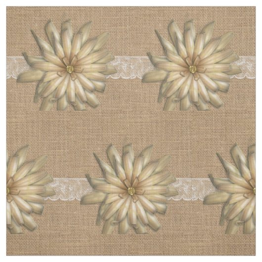 Burlap Lace en Tan Flower Print Stof (Swatch)