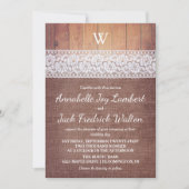 Burlap Lace en Wood | Rustische monogram bruiloft Kaart (Voorkant)