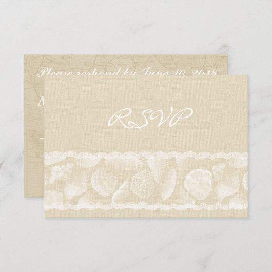 Burlap Lace en Zee Shell Wedding RSVP (Voorkant / Achterkant)