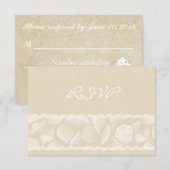 Burlap Lace en Zee Shell Wedding RSVP Kaartje (Voorkant / Achterkant)