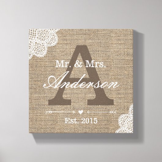 Burlap & Lace Familie Vastgesteld Familienaam Teke Canvas Afdruk (Voorkant)
