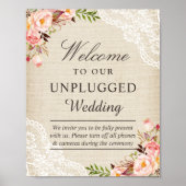 Burlap Lace Floral Unplugged Wedding Welcome Sign Poster (Voorkant)